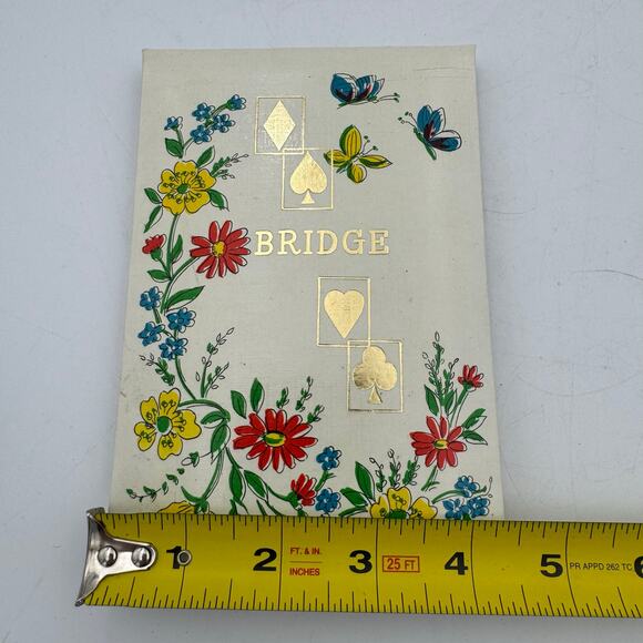 Vintage Floral Bridge Score Pad Gold Foil Playing Card Cover 1950s 1960s Game - Picture 3 of 8